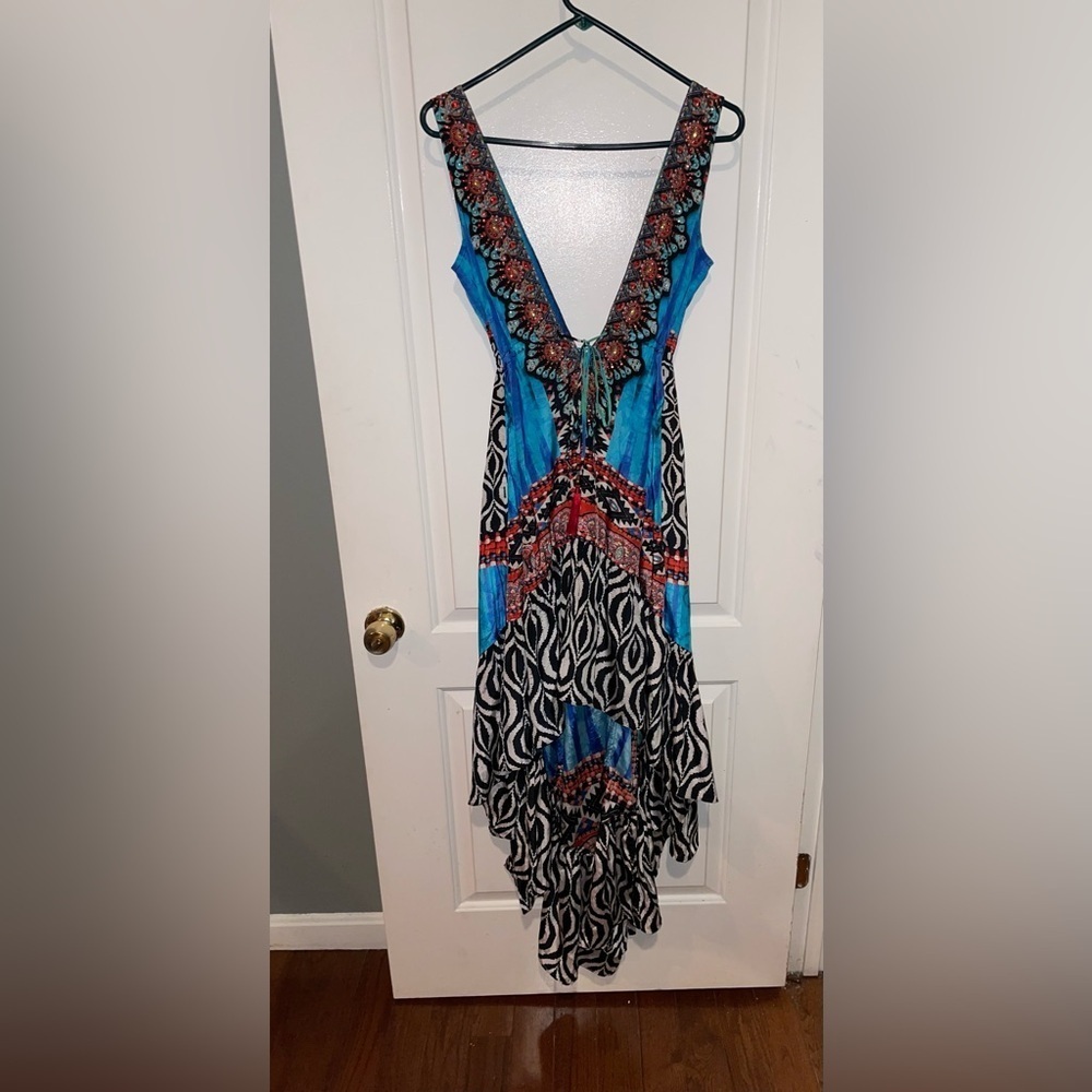 La Moda True Colours Halter 3-Way Maxi Printed Beaded Resort Dress 💙 S/M - Picture 4 of 12